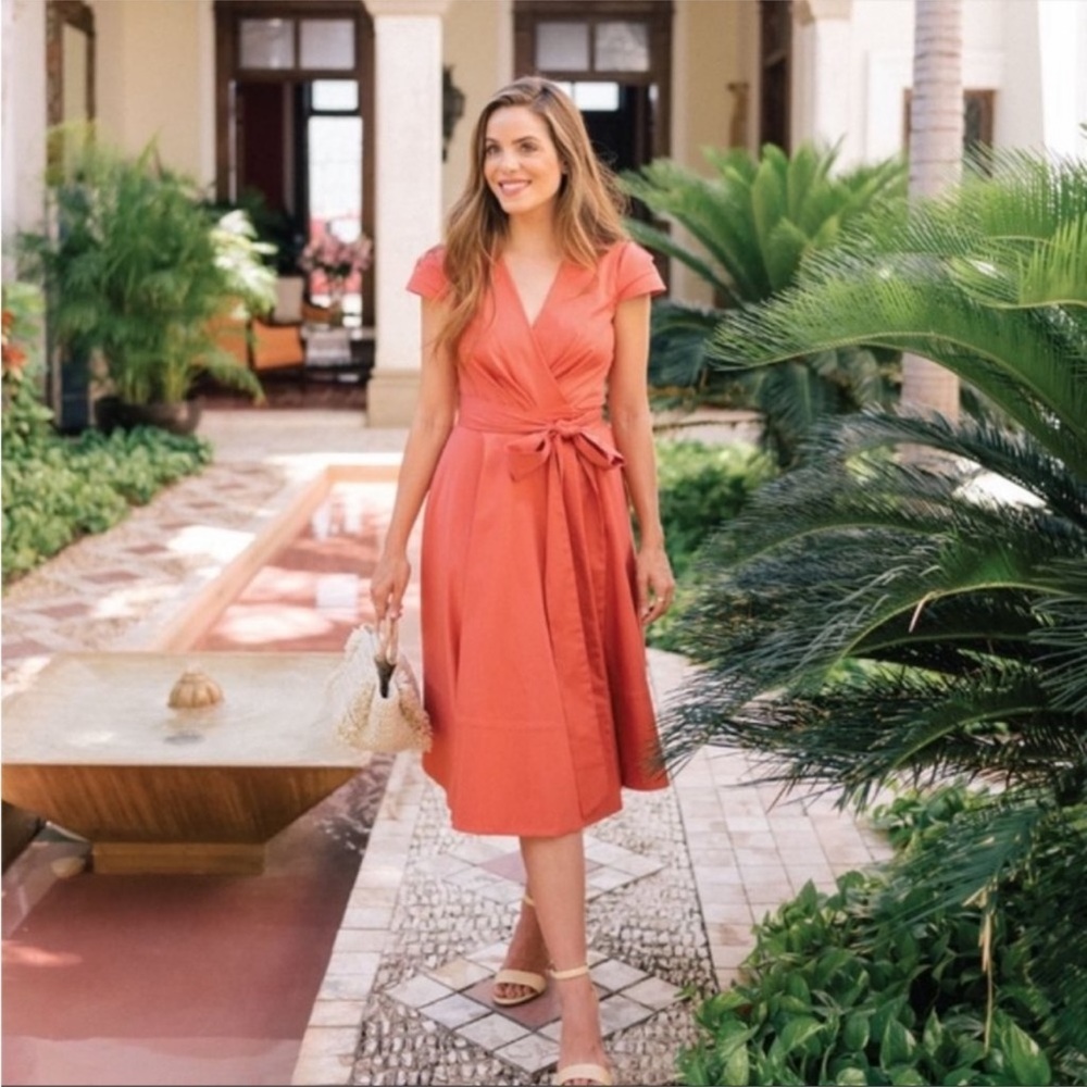 Gal Meets Glam Coral Midi Wrap Dress - Size 00
